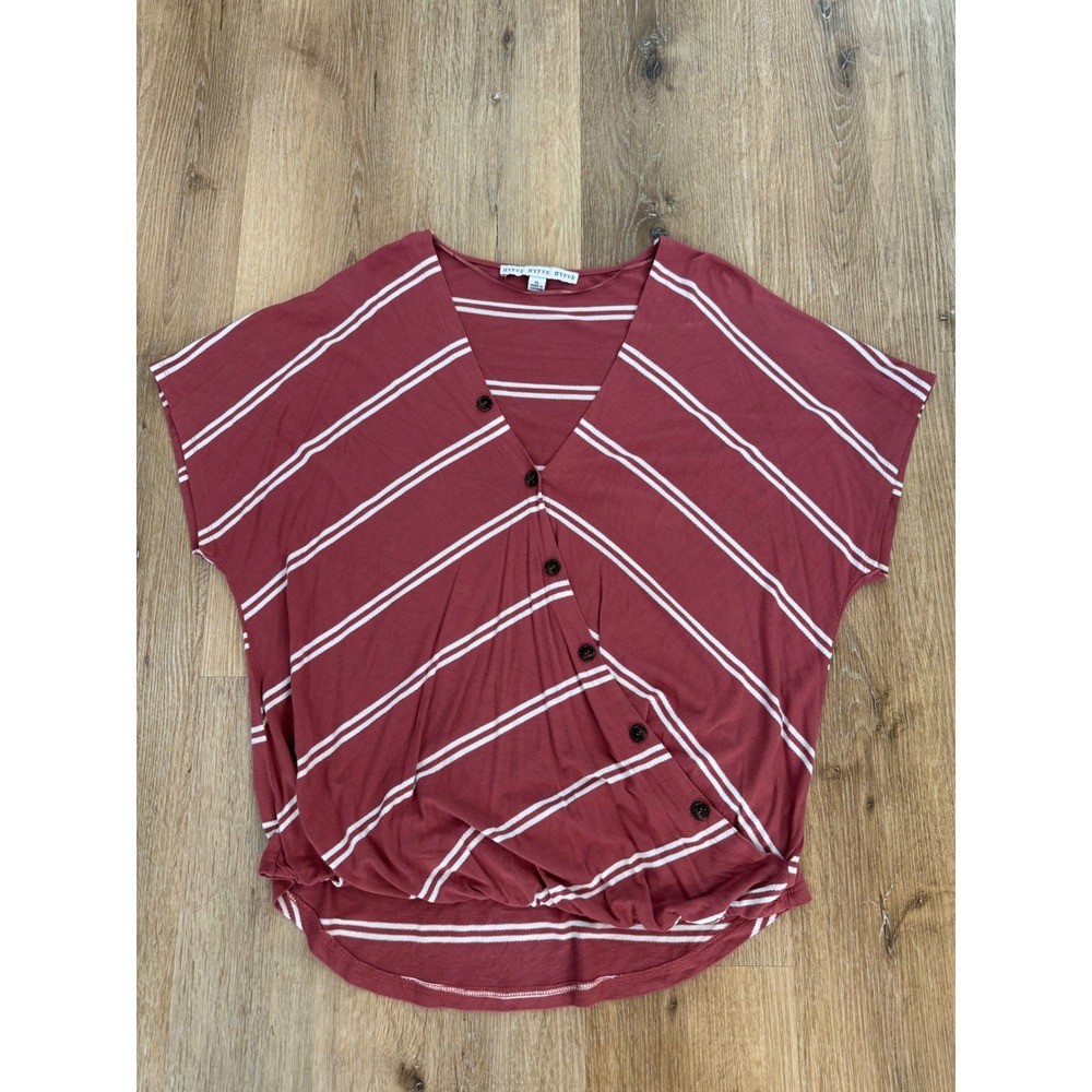 Hyfve Minimalist Asymmetrical Button Front Top Women XL Mauve Striped Knit